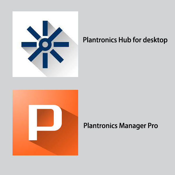 Icon for Plantronics Hub for desktop and icon for Plantronics Manager Pro are on display.